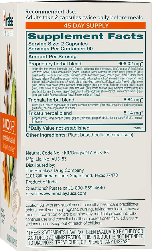 Himalaya GlucoCare Herbal Supplement, Metabolism Support, Pancreatic Support, Triphala, Bitter Melon, Turmeric, Gluten Free, Vegan, 180 Capsules, 45 Day Supply