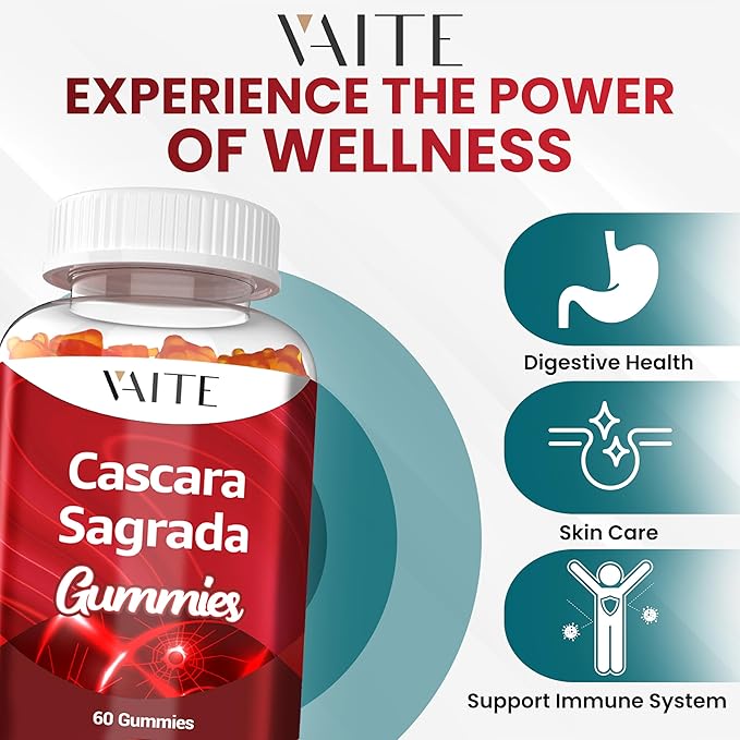 Cascara Sagrada Gummies - Fiber Blend with Psyllium Husk, Ginger & Fennel Seed, Gentle Bowel Support & Gut Comfort, Vegan Herbal Support Gummy for Adults, Encourages Digestive Comfort, 60 Chewables