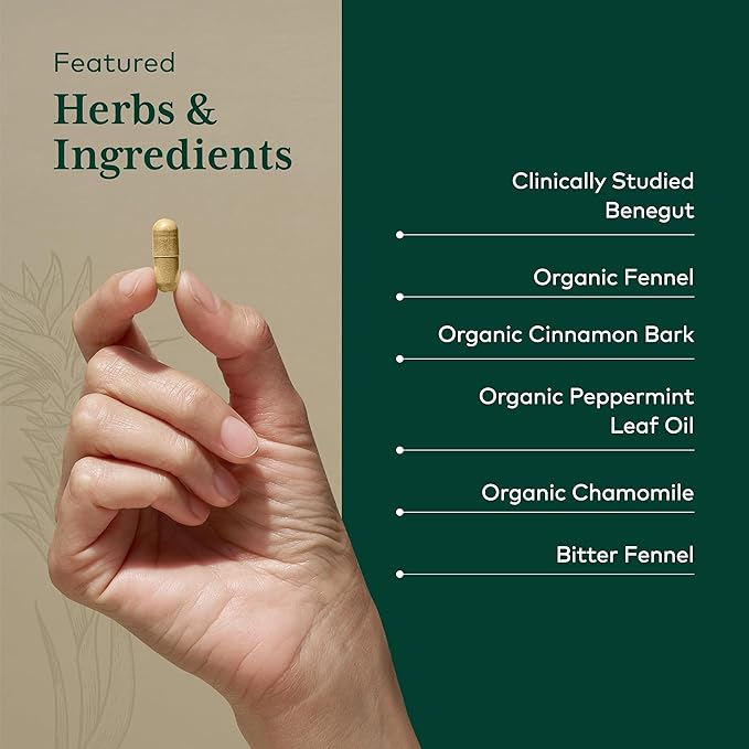 GAIA HERBS PRO GI-BFF Digestive Health Support Supplement - GI Health Supplement with Organic Fennel & Cinnamon Bark - Benegut for Occasional Gas & Bloating* - 60 Capsules (60 Servings)