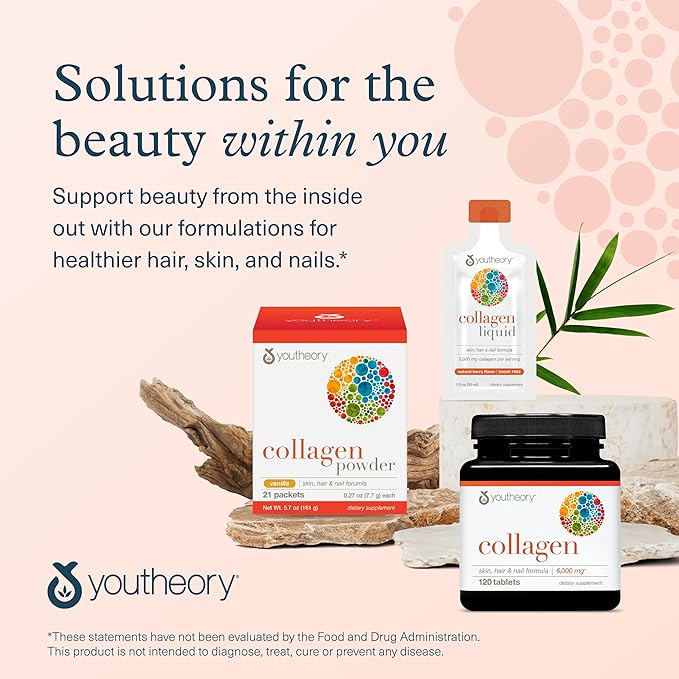 Youtheory Advanced Collagen - 6,000 mg - with Vitamin C - for Hair, Skin & Nails* - Collagen Supplements for Women and Men - 120 Tablets