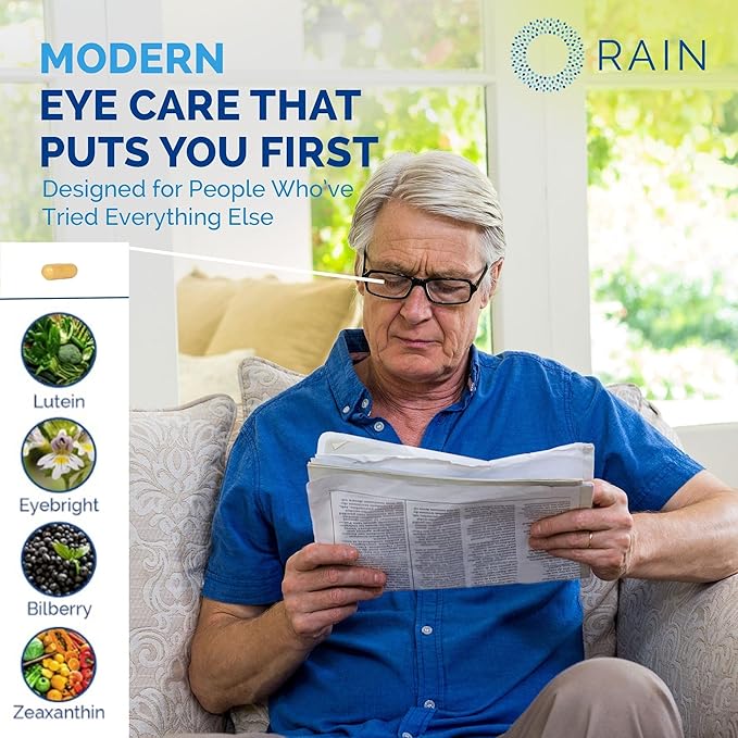 Rain Eye Vitamins & Vision Supplements for Adults – Eye Comfort and Vision Support – Lutein and Zeaxanthin Eye Supplements for Macular Health – 60 Veggie Capsules