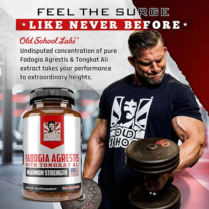 Old School Labs Testosterone Supplement for Men – Fadogia Agrestis 1500mg Max Potency + Tongkat Ali & BioPerine® – Muscle Growth, Recovery, Drive & Stamina – 120 Caps, 40 Servings