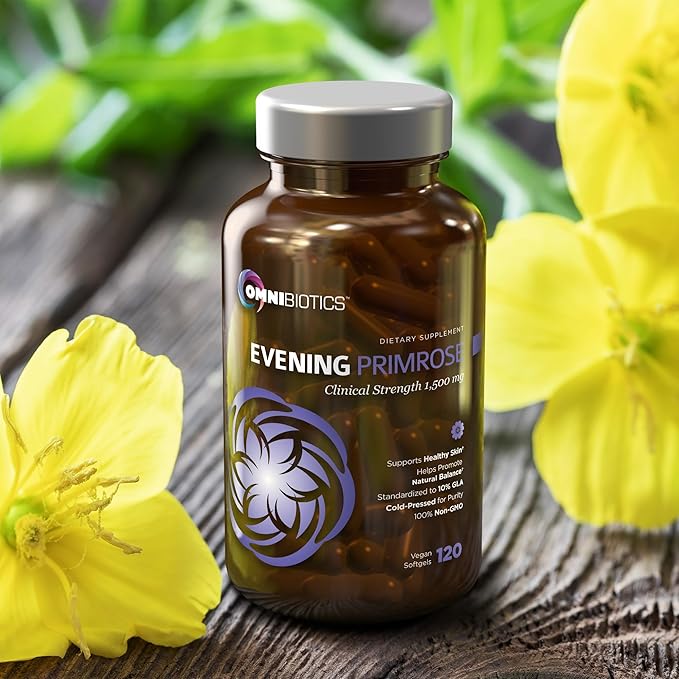 OmniBiotics Organic Evening Primrose Oil for Women – Clinical Strength 1500mg per Capsule, 10% GLA, Cold-Pressed, Non-GMO, Hormone Balance for Women – 120 Vegan Softgel Capsules