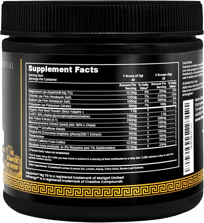 Awakened Natural Pre Workout Powder 12-in-1 | Conscious Energizer | Bee Pollen + N.O. Booster | Mucuna Pruriens, Tongkat Ali, Rhodiola, Alpha GPC & Trace Minerals | Spartan Bee Bread Brand, 40SV