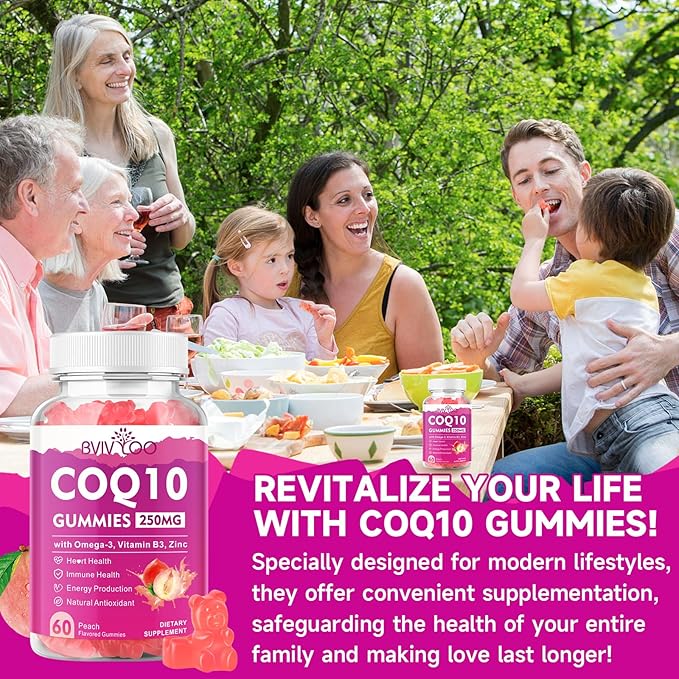 2 Pack CoQ10 Gummies 250mg, Plus Omega-3, Vitamin B3 & Zinc, Magnesium - High Absorption Coenzyme Q10 Supplements for Heart Health, Cellular Energy, & Antioxidant Support, 120 Count