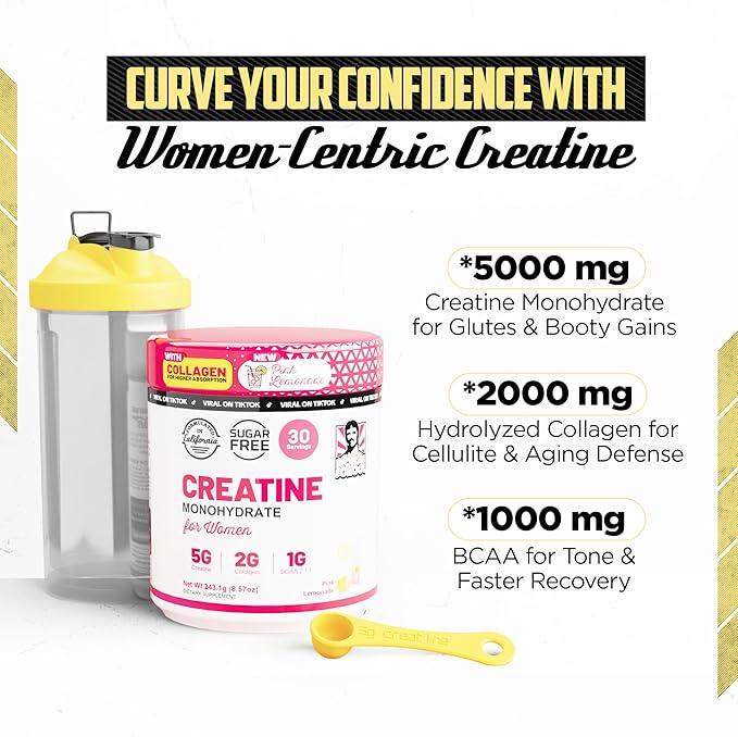 Old School Labs 5000mg Creatine Monohydrate Powder, Optimized Creatine for Women +2000mg Collagen +1g BCAA 2:1:1 Supports Lean Muscles & Recovery, Energy & Stamina - 30 Servings, Pink Lemonade