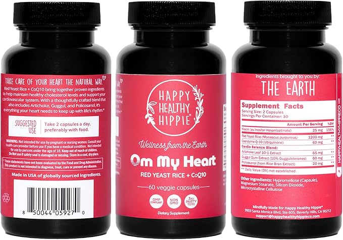 Red Yeast Rice with CoQ10 Supplement 1200 mg - Supports Cholesterol Balance, Heart Health & Circulation - Antioxidant Support with Coenzyme Q10 - Citrinin-Free, Non-GMO, Vegan, 60 Ct