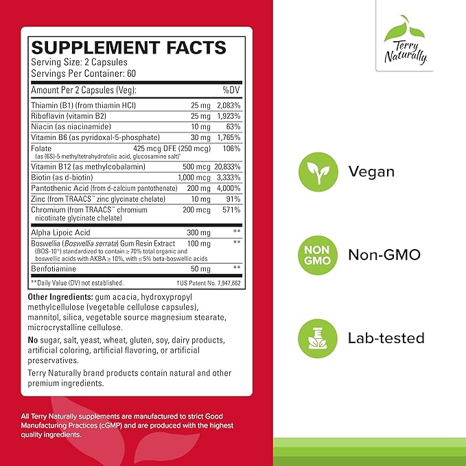 Terry Naturally Healthy Feet & Nerves - Herbal Supplement with Bioactive Vitamin B12 - Circulation & Nerve Health Support Supplement - Vegan Capsules with Boswellia Serrata - 120 Capsules