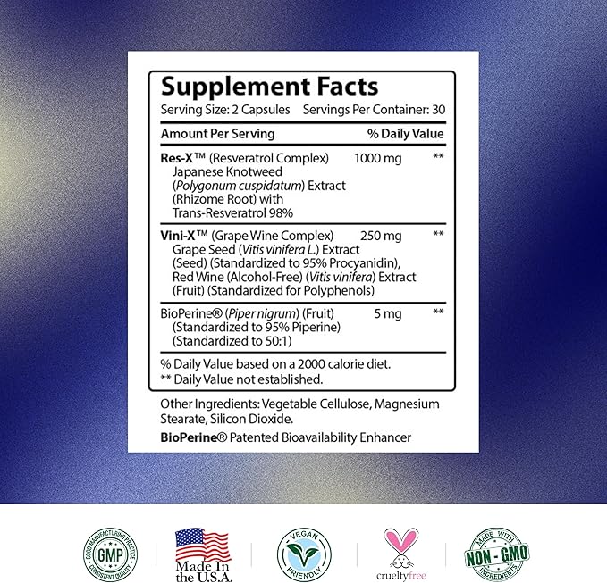 Research Verified Resveratrol - 98% Trans-Resveratrol 1000 mg, Anti-Aging Support - 60 Capsules per Bottle - 3 Bottles