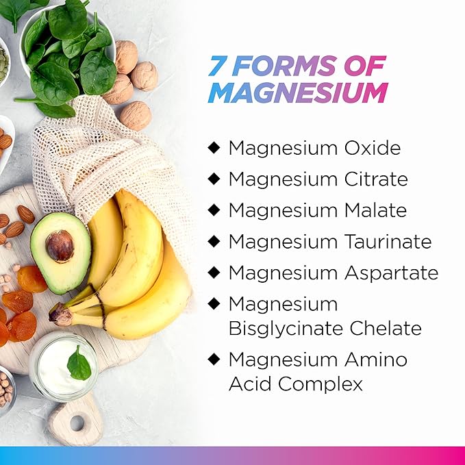 Livingood Daily Magnesium Supplement with Magnesium Glycinate, Citrate, Malate, Oxide, Aspartate, Amino Acid Complex and Chicory Root for Heart Health, Sleep and Muscle Support, 300mg, 60 Capsules