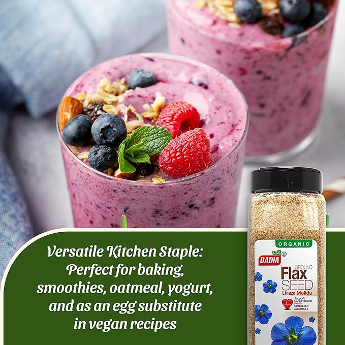 Badia Organic Ground Flax Seed, 16 oz - Superfood High in Fiber & Omega-3, Certified Organic, Non-GMO, Baking, Smoothies & Cooking