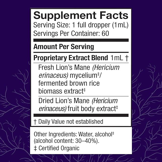 Host Defense Mushrooms Lion's Mane Extract - Lion's Mane Liquid Supplement for Brain Health - Mushroom Support for Focus & Memory Function - Immune & Nervous System Support - 2 fl oz (60 Servings)*