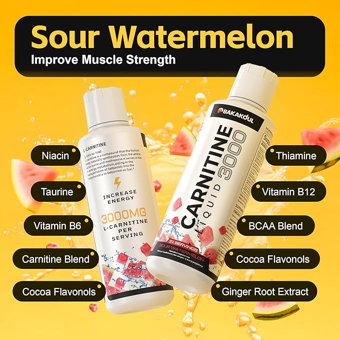 L Carnitine Supplement Liquid 3000 mg, with BCAA Sports Supplements, Help Support Energy Boosts, Support Muscle, Efficient Formula with Acetyl Rapid Absorption, Sustained Energy, Watermelon Flavor