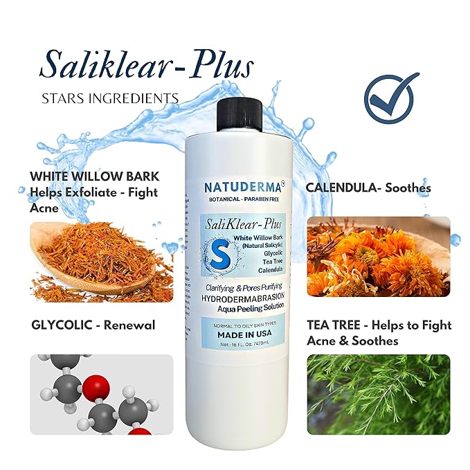 Hydrodermabrasion Serum SALIKLEAR, Extraction - Exfoliation -Unclog Pores Solution for Wet Microdermabrasion or Aqua Peeling machine, 16 oz. by Natuderma.