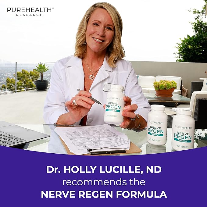 PUREHEALTH RESEARCH Nerve Regen Formula - with Alpha Lipoic Acid (ALA), Acetyl-L-Carnitine (ALC), Benfotiamine - Nerve Support Supplement for Healthy Circulation, Hands, Feet & Toes - 60 Capsules