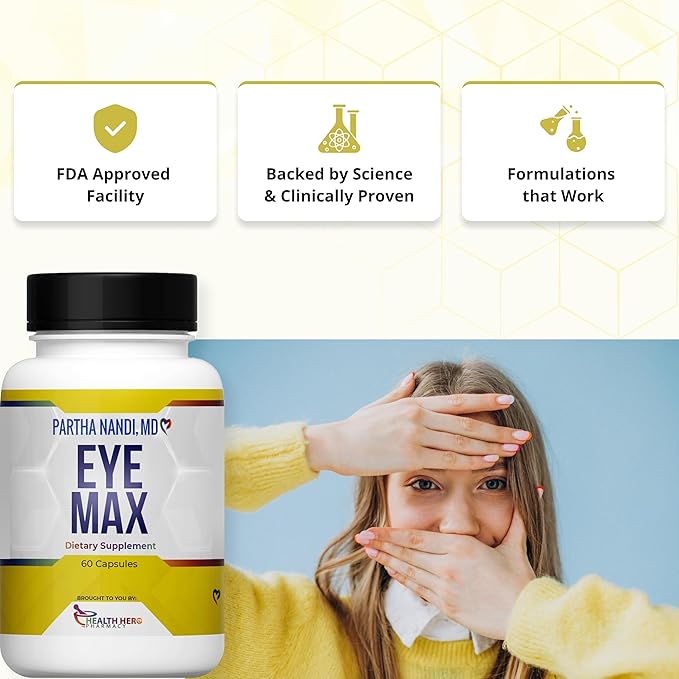 Dr. Nandiโs Eye Max Vision Supplement โ Lutein, Zeaxanthin, Lycopene, Zinc โ Eye Vitamins for Macular & Retina Support โ Blue Light Protection, Visual Clarity & Antioxidant Support โ 60 Vegan Capsules