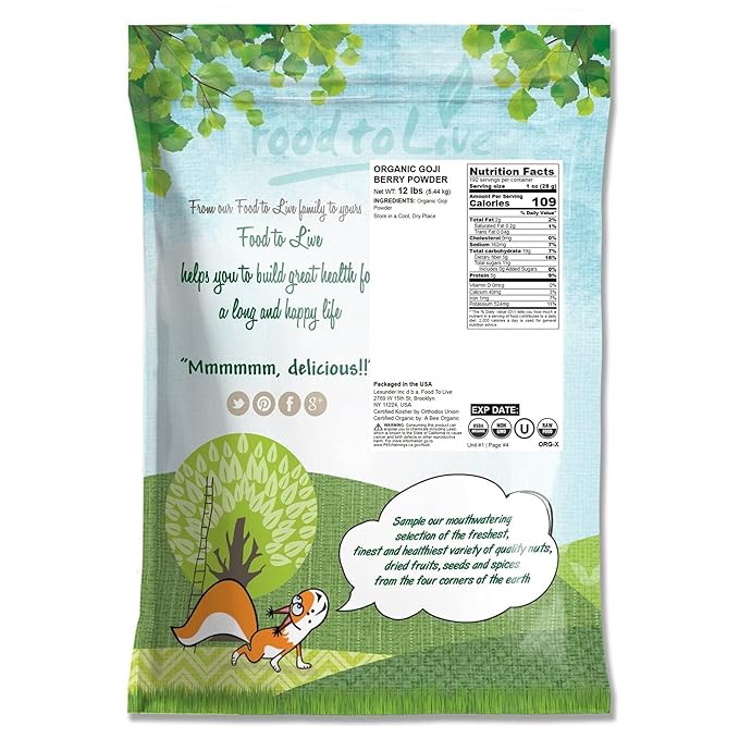 Organic Goji Berry Powder, 12 Pounds – Non-GMO, Kosher, Raw, Vegan, Bulk, Contains Maltodextrin