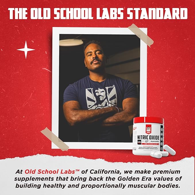 Old School Labs Nitric Oxide Pre-Workout Supplement with HydroNOx & S7 Blend - Muscle Pump & Vascularity Support for Men - 150 Veggie Capsules with Citrulline HCl for Enhanced Blood Flow & Recovery