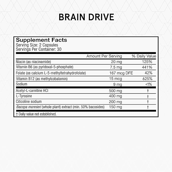 Momentous Brain Drive Nootropic Supplement - Brain Supplement for Memory & Focus Support - NSF Certified for Sport - GMO- & Gluten-Free - 30 Servings