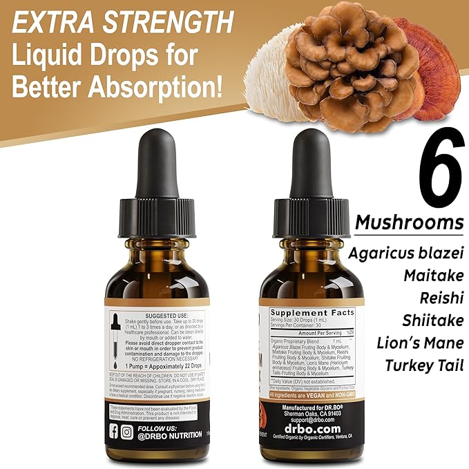 Organic Lions Mane Mushroom Complex - Mushroom Supplement Liquid Drops Tincture for Focus, Fog, Brain Health Supplements - Vegan, Herbal Organic Lion's Mane Mushrooms, Reishi, Turkey Tail Extract 1oz
