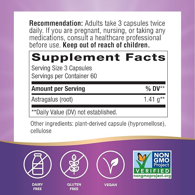 Nature's Way Astragalus Root - Astragalus Root Herbal Supplement - Traditional Immune Support* - Non-GMO Project Verified - Gluten & Dairy-Free - 180 Vegan Capsules