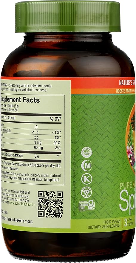 Nutrex Hawaii, Pure Hawaiian Spirulina, 1000 mg Spearmint Tablets, 180 Count, Vegan, Supports Immune System, Heart, Cells and Energy