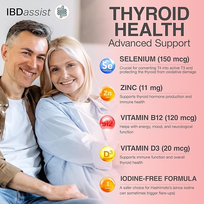 IBDassistโข Hashi Aid Thyroid Support for Women & Men - Thyroid Supplement for Hashimoto's Disease & Hypothyroidism* - with Ashwagandha, Selenium, Zinc, Essential Vitamins & More - 30 Capsules (3 Pack)