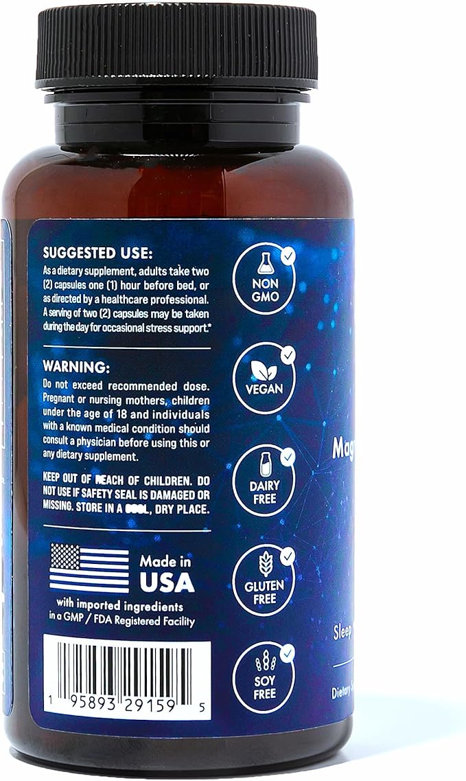 Clinically Studied โ Premium High Absorption Magnesium Sleep Supplement โ Magnesium L-Threonate L-Theanine Apigenin โ Sleep & Stress Support โ Third Party Tested โ Made in USA โ Gluten Free