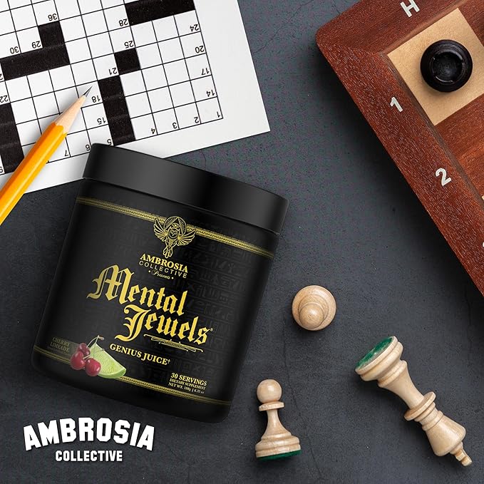 Ambrosia Mental Jewels Powder - Cognitive Enhancer | Increase Memory, Communication Skills, Concentration & Focus | Decrease Reaction Time | Alpha GPC, Choline, BaCognize | 30 Servings| Cherry Limeade