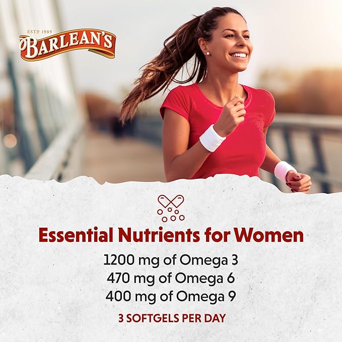 Barlean's Essential Woman Supplement Capsules, Women's Flaxseed and Evening Primrose Oil for Hormone Balance, Omega 3 6 9 and GLA Acid, 120 Count