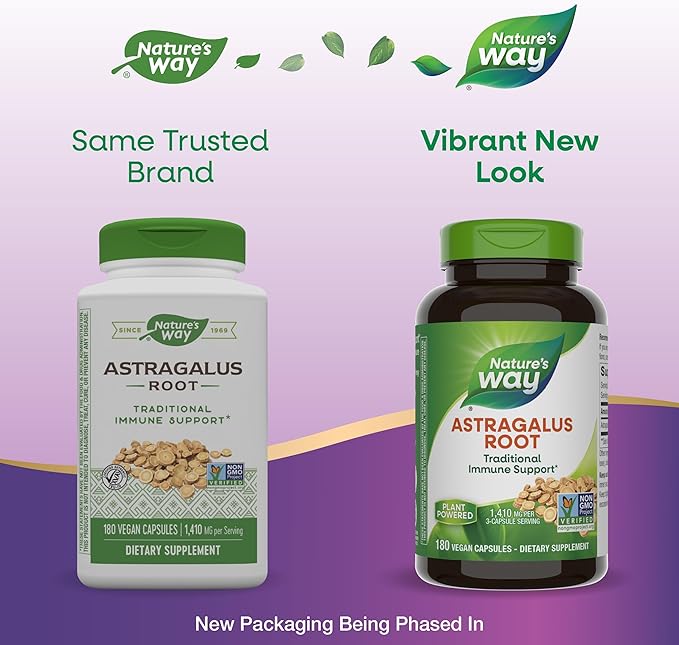 Nature's Way Astragalus Root - Astragalus Root Herbal Supplement - Traditional Immune Support* - Non-GMO Project Verified - Gluten & Dairy-Free - 180 Vegan Capsules