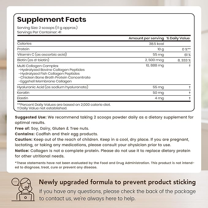 VEV Multi Collagen Peptides Powder, 16 oz (41 Servings) – Type I, II, III, V, X, Hydrolyzed Collagen, Hyaluronic Acid Power, Biotin, Vitamin C, Supports Skin, Unflavored, Dissolves Easily