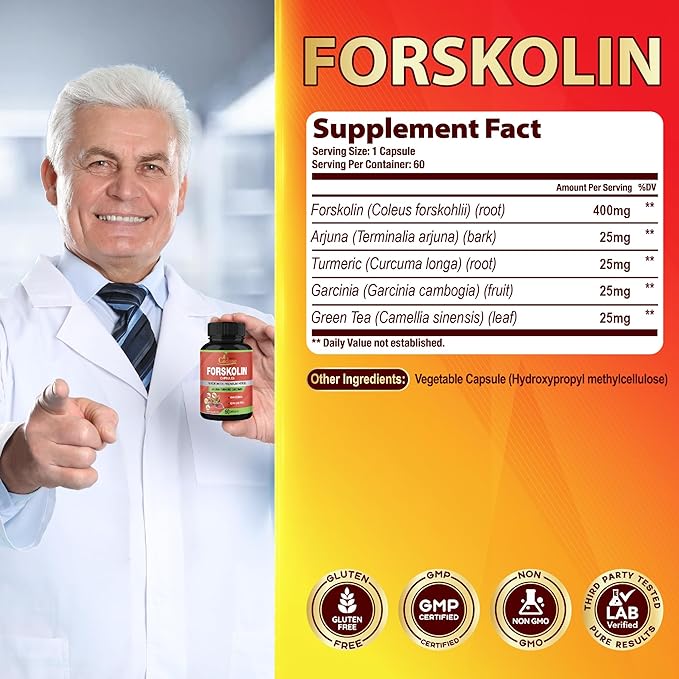 Organic Cadane 2 Packs Forskolin Supplements Capsules & Turmeric, Arjuna, Garcinia Cambogia, Green Tea - Maximum Strength Coleus Forskohlii Extract - Support Energy Production & Immune System