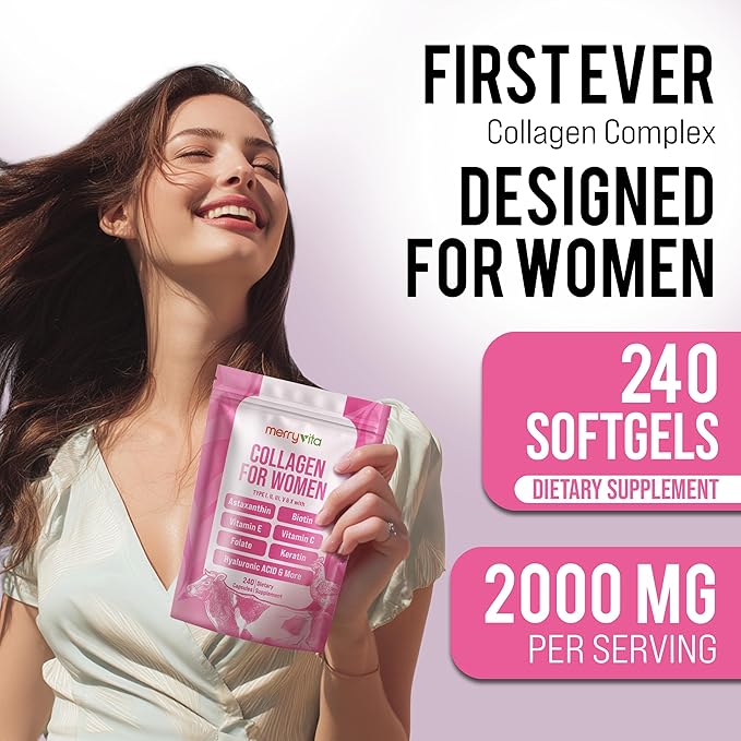 Collagen for Women β Hydrolyzed Multi Collagen Peptides Types I, II, III, V & X β Collagen Supplement with Vitamin C, Biotin & Hyaluronic Acid β Grass Fed, Non-GMO, 240 Capsules