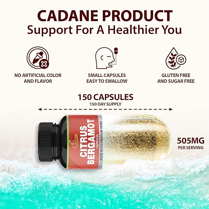 Organic Cadane Citrus Bergamot Supplement Capsules with Berberine, Olive, Guggul, Garlic, Pine Bark, Black Pepper - 150 Caps for 5 Months Supply