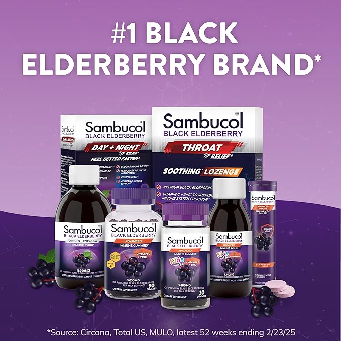 Sambucol Black Elderberry Gummies - Elderberry with Zinc and Vitamin C for Adults, Sambucus Elderberry Gummies, Immune Support Gummies - 60 Count