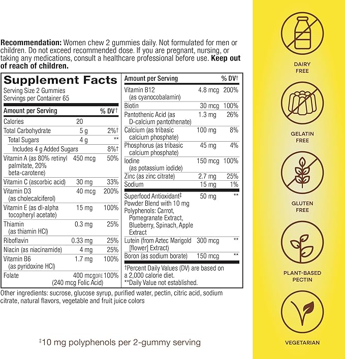 Nature's Way Alive! Women's 50+ Daily Gummy Multivitamins, Women's Supplements, Supports Healthy Heart, Brain & Bones,* B-Vitamins, Mixed Berry Flavored, 130 Gummies (Packaging May Vary)