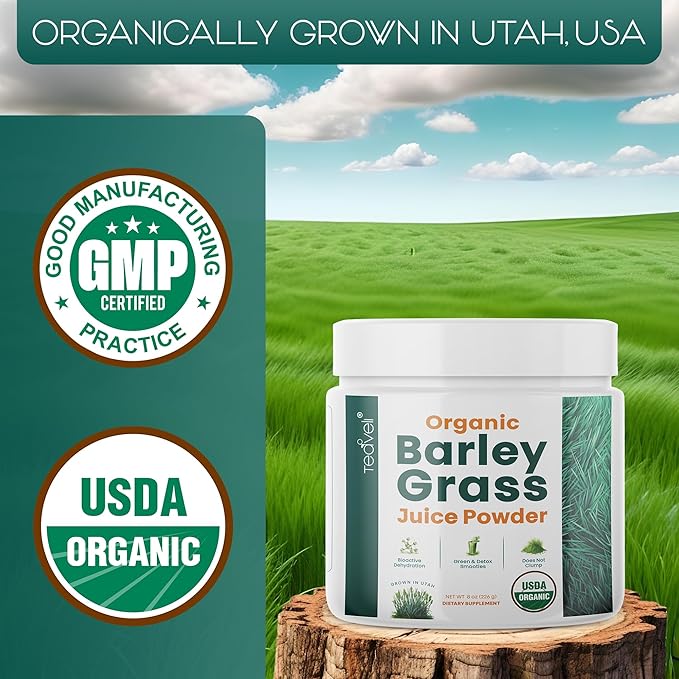 Organic Barley Grass Juice Powderβ Raw, Utah Grown Barley Grass Juice Extract for Detox- Complements Wheatgrass Juice- Made in USA Without Gluten, Additives or Preservatives- 8 oz (226 Grams)