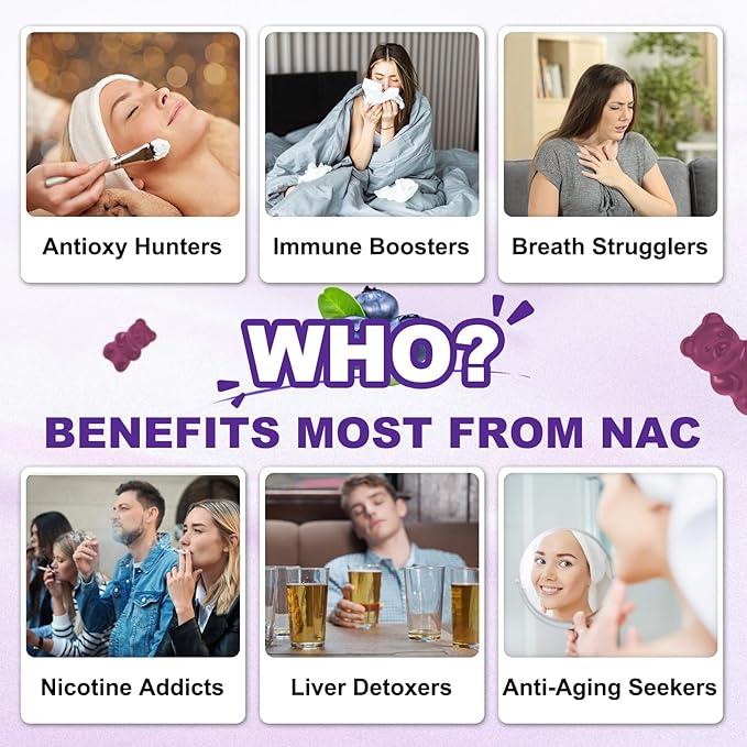 Sugar Free NAC Gummies for Kids & Adults, 1200mg NAC Supplement N Acetyl Cysteine with Selenium Zinc Vitamin C & E, NAC 600mg Per Gummy, Support Liver Health, Antioxidant, Immune System, 60 Count