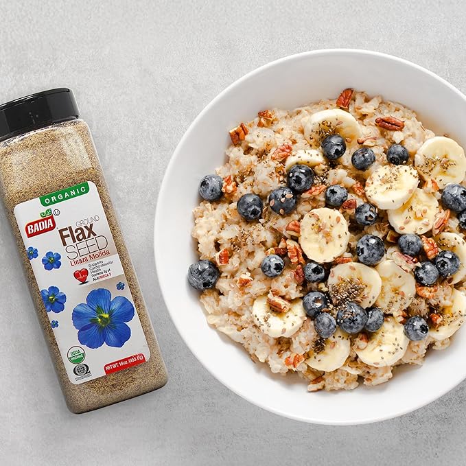 Badia Organic Ground Flax Seed, 16 oz - Superfood High in Fiber & Omega-3, Certified Organic, Non-GMO, Baking, Smoothies & Cooking