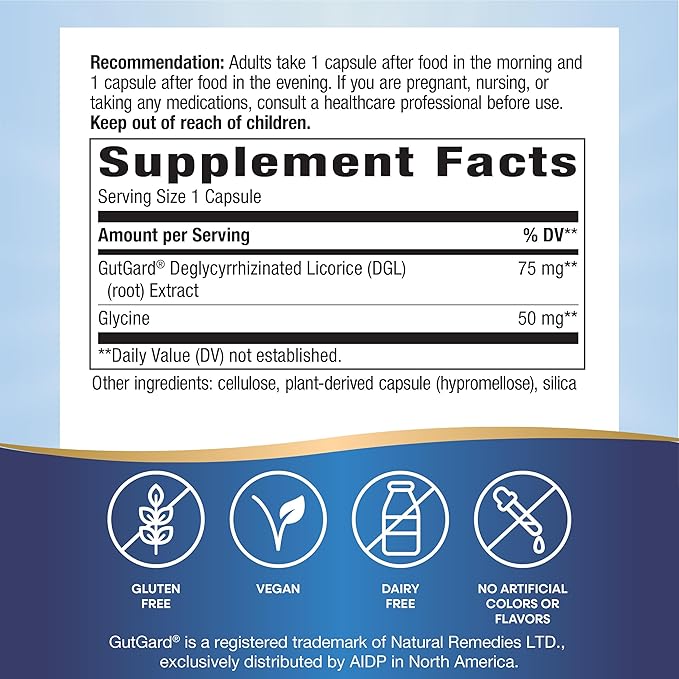 Nature's Way DGL Ultra, Premium Licorice Root Extract, Soothing Digestive Relief*, With GutGard, 75 mg per Serving, No Gluten, 90 Vegan Capsules (Packaging May Vary)
