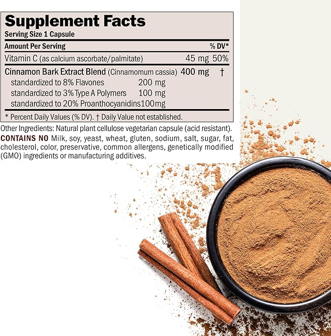 ANDREW LESSMAN Cinnamon 400mg - 30 Capsules - High Potency, Standardized Extract. No Additives. Small Easy to Swallow Capsules