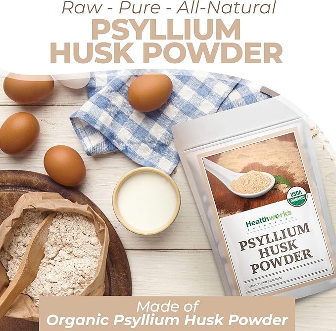 Healthworks Psyllium Husk Powder Organic - 32 Oz / 2 Lbs - Raw - Certified Organic - Finely Ground Powder from India - Keto, Vegan & Non-GMO - Fiber Support
