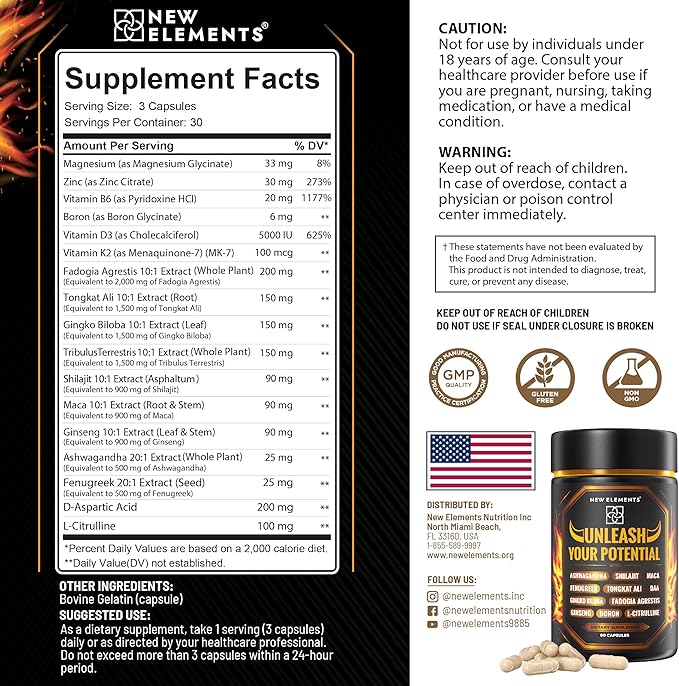 Natural Testosterone Booster Supplement for Men β Test Booster with Tongkat Ali, Fadogia Agrestis, Shilajit, Ashwagandha, Ginseng, Tribulus, Boron, DAA, L-Citrulline, D3 K2, Zinc & Magnesium