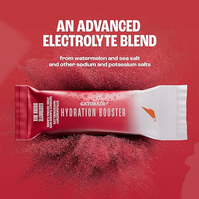 Gatorade Hydration Booster Electrolyte Drink Mix Powder Packets, Strawberry Watermelon, Advanced Electrolyte Blend, No Added Colors, No Artificial Sweeteners, Essential Vitamins A, C, B3, B5, B6, Makes 20 Fl Oz (6 Pack)