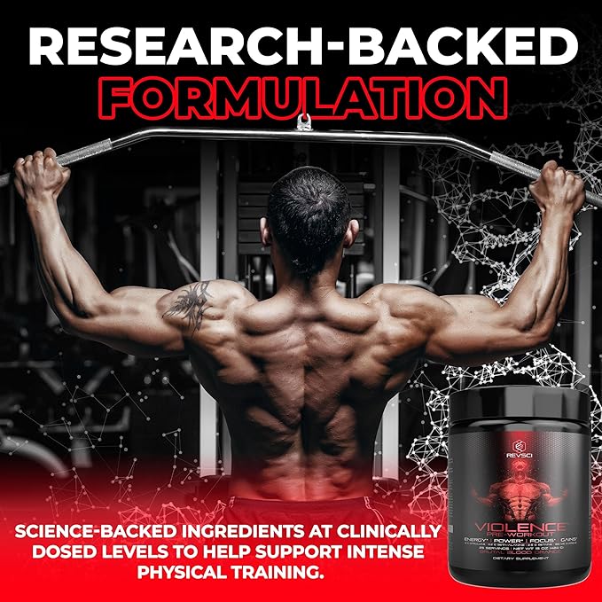Violence Pre Workout Powder for Men & Women, Clinically Dosed Preworkout, 180 mg Caffeine + L-Theanine, L Citrulline Malate, Beta Alanine, Alpha GPC - 25 Servings, Blood Orange - Energy, Focus & Pump
