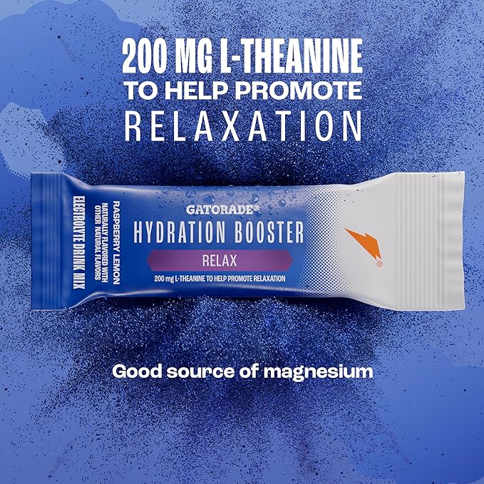 Gatorade Hydration Booster Electrolyte Drink Mix Powder Packets, Relax and Unwind, Raspberry Lemon, Makes 20 Fl Oz (6 Pack)