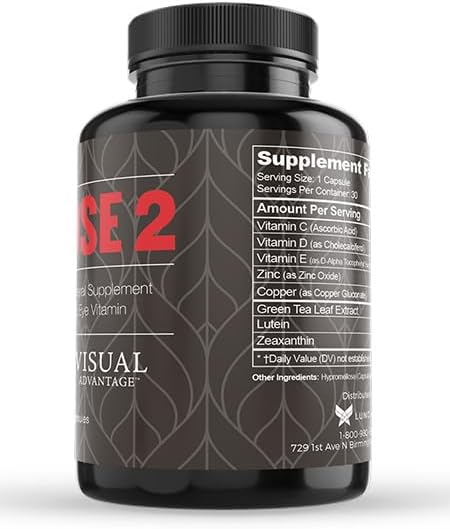 Glucose II Eye Supplement - 1 Month Supply - AREDS 2 Formula with Vitamin D, C, E - Lutein & Zeaxanthin - Antioxidant Blend for Adults 50+