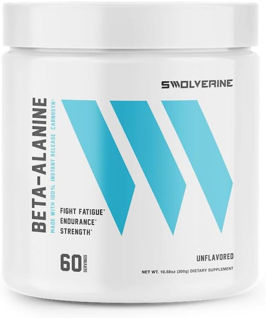 Swolverine Beta-Alanine | CarnoSyn, Instant-Release Amino-Acid, Delays Muscle Fatigue, Increases Muscular Endurance, Unflavored, 5g Per Serving, 300g (60 Servings)