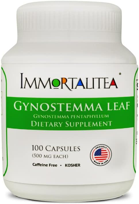 Immortalitea Gynostemma Capsules (Jiaogulan) - Whole Leaf Full Spectrum - Natural Adaptogen & AMPK Activator Supplement - Veggie Capsules - 100 Count, 500mg